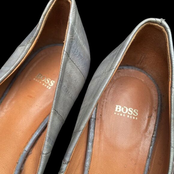 Hugo Boss Heels Italy Sz 38 EU/7.5 US Gray Reptile Leather Peep Toe Pump Shoes - Picture 8 of 13